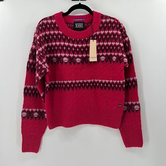 Scotch & Soda Cable Knit Fair Isle Pullover Sweater - Pink - XL - New with tags - Picture 2 of 7
